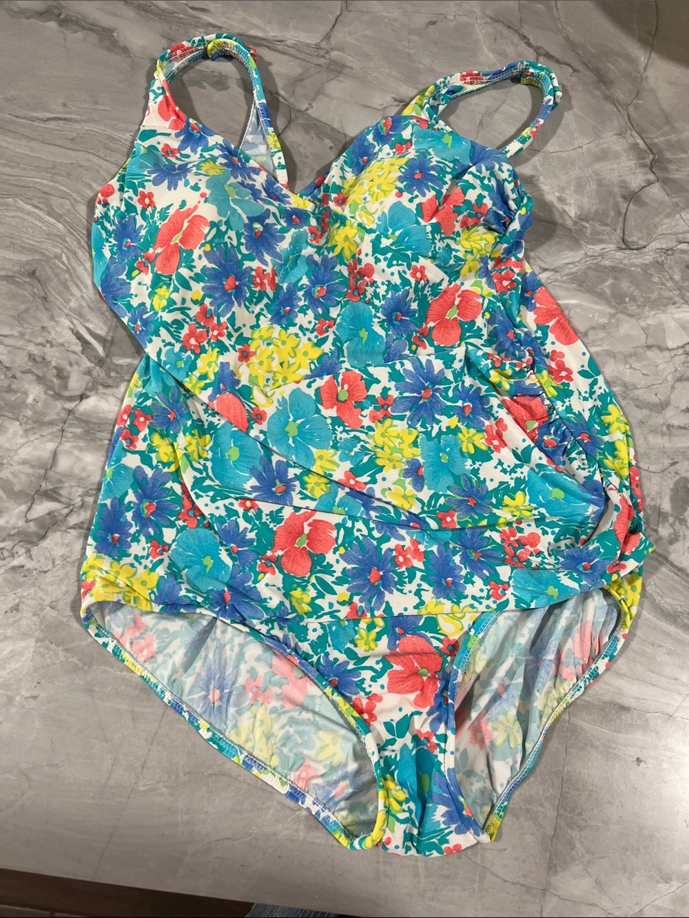 3 Pieces!  Orvis One-Piece Swimsuit Set in Turquoise, Coral & Yellow